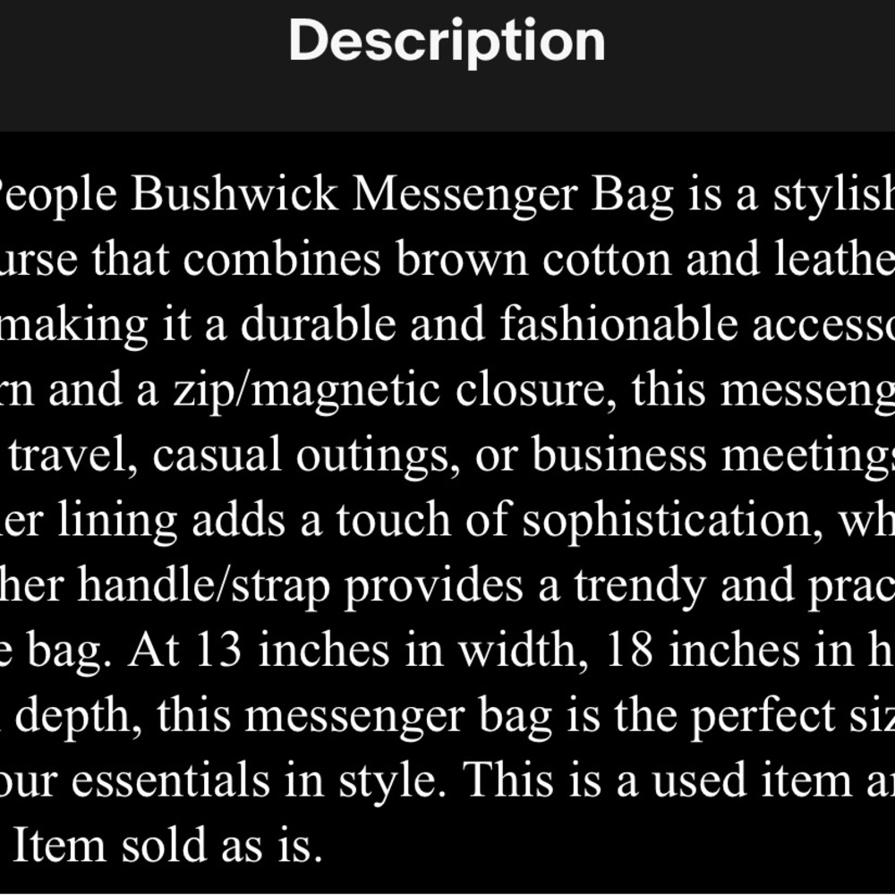 Bushwick Brown Messenger Bag free people VEUC